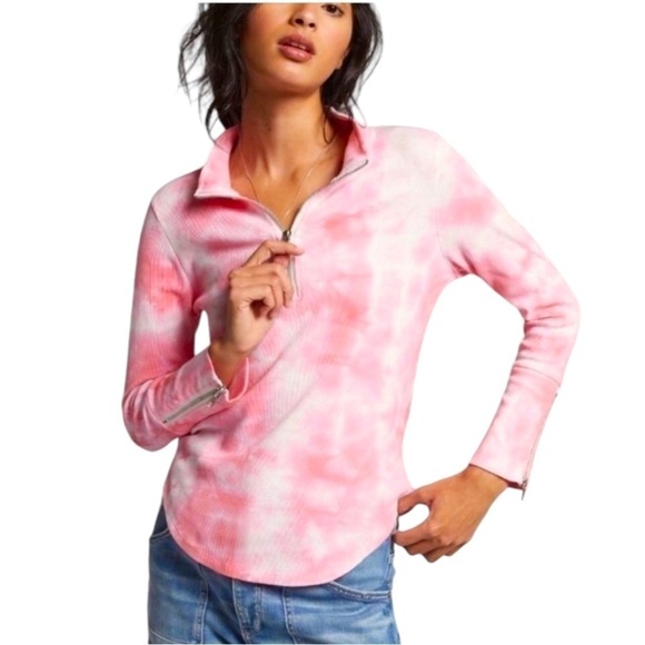 NEW ANTHROPOLOGIE CHASER Charley 1/4 Zip Tie Dye Top Zipper Cuffs Size Large - Picture 1 of 13